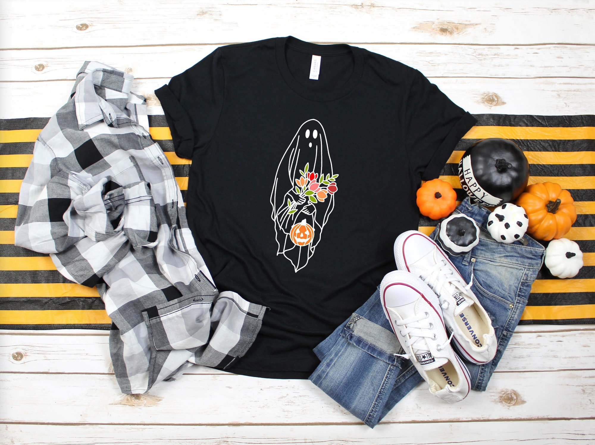 Halloween Ghost Shirt: Floral Ghost Autumn Trick or Treat Cute Pumpkin image 5