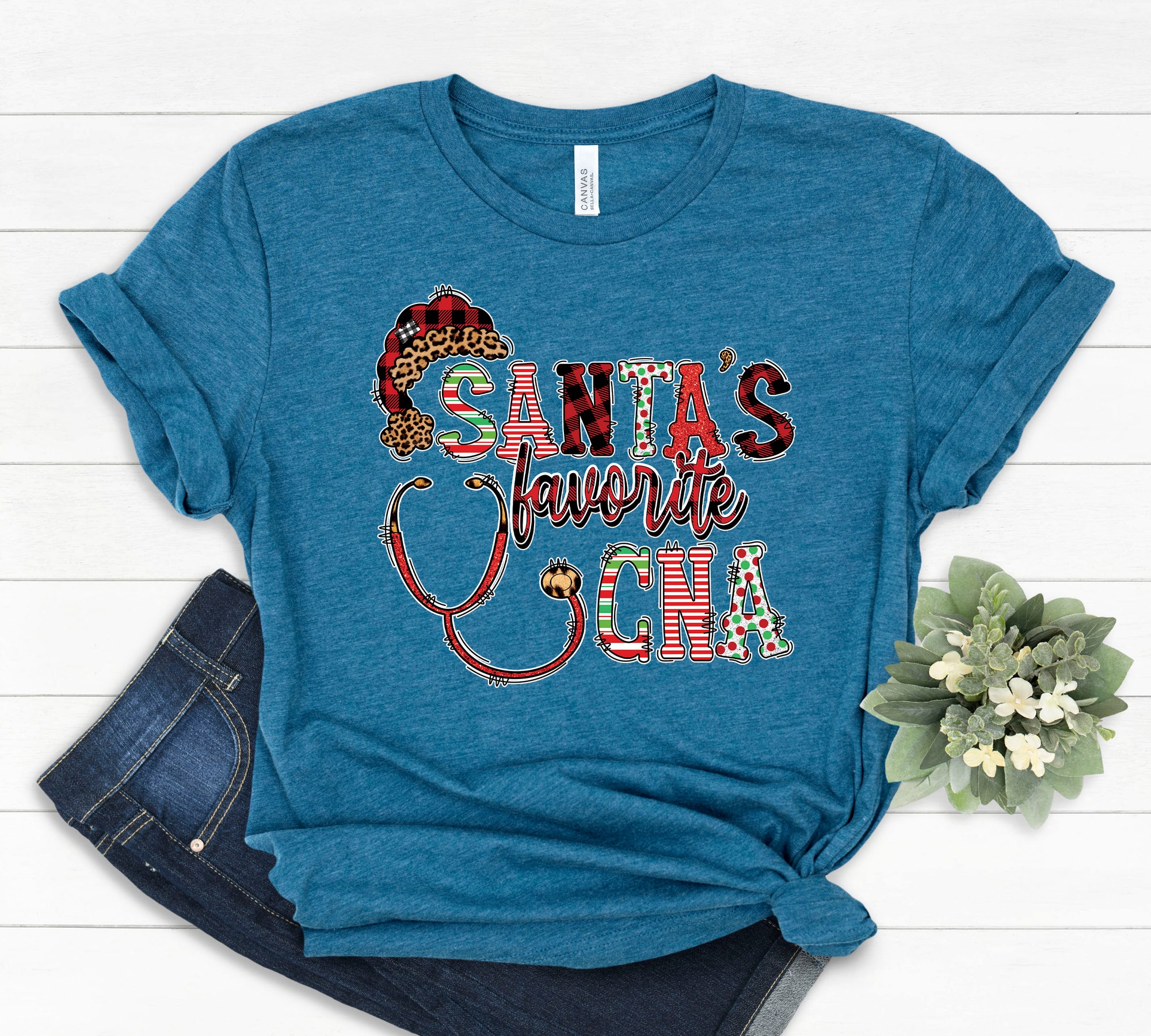 Santa's Favorite CNA Christmas Shirt | Cute Funny Holiday Shirt image 8