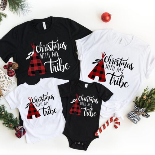 Christmas with My Tribe Merry Christmas Matching Tees image 0