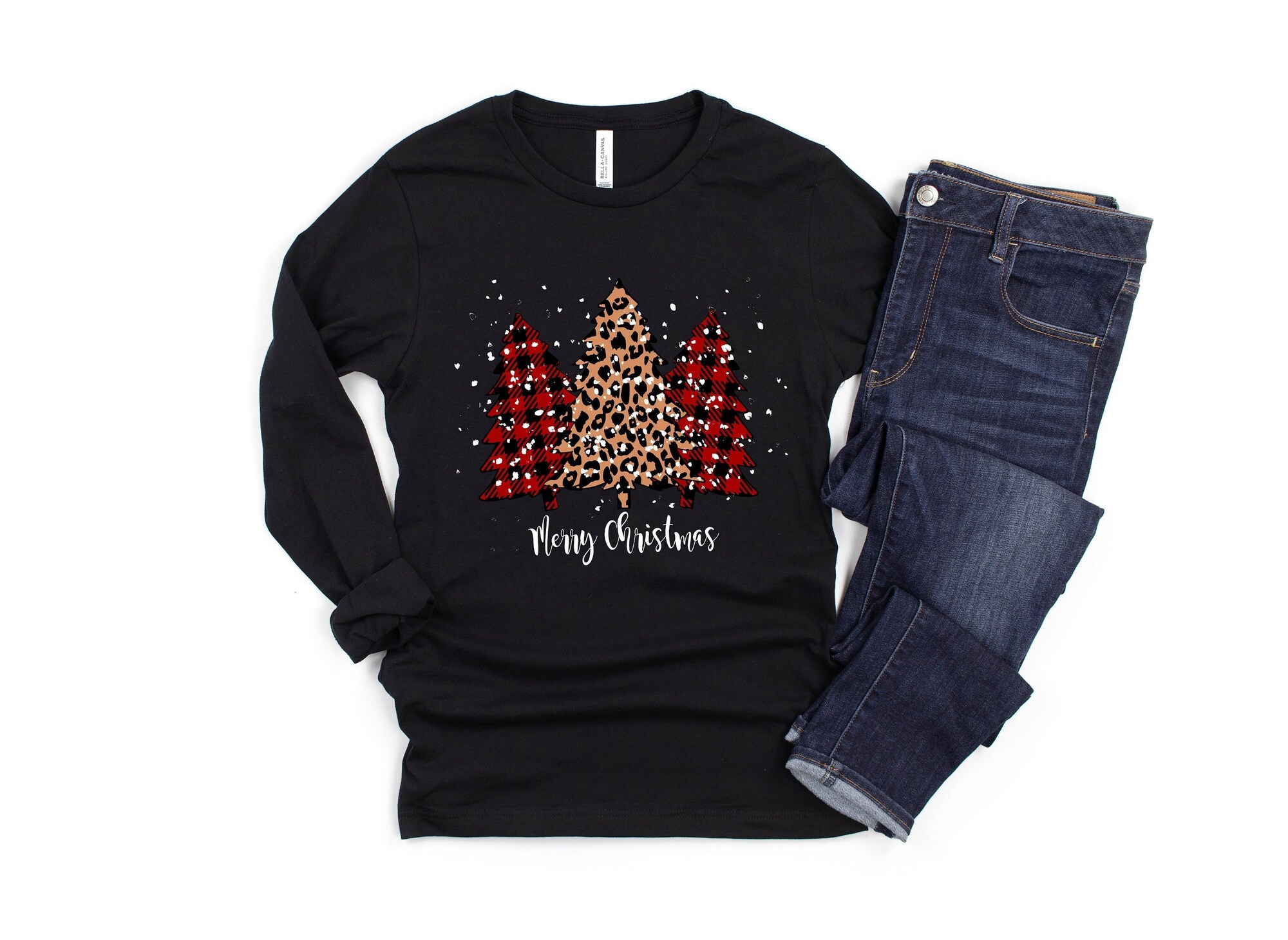Buffalo Plaid Christmas Shirt Merry Christmas T-shirt Family Gift Leopard image 0