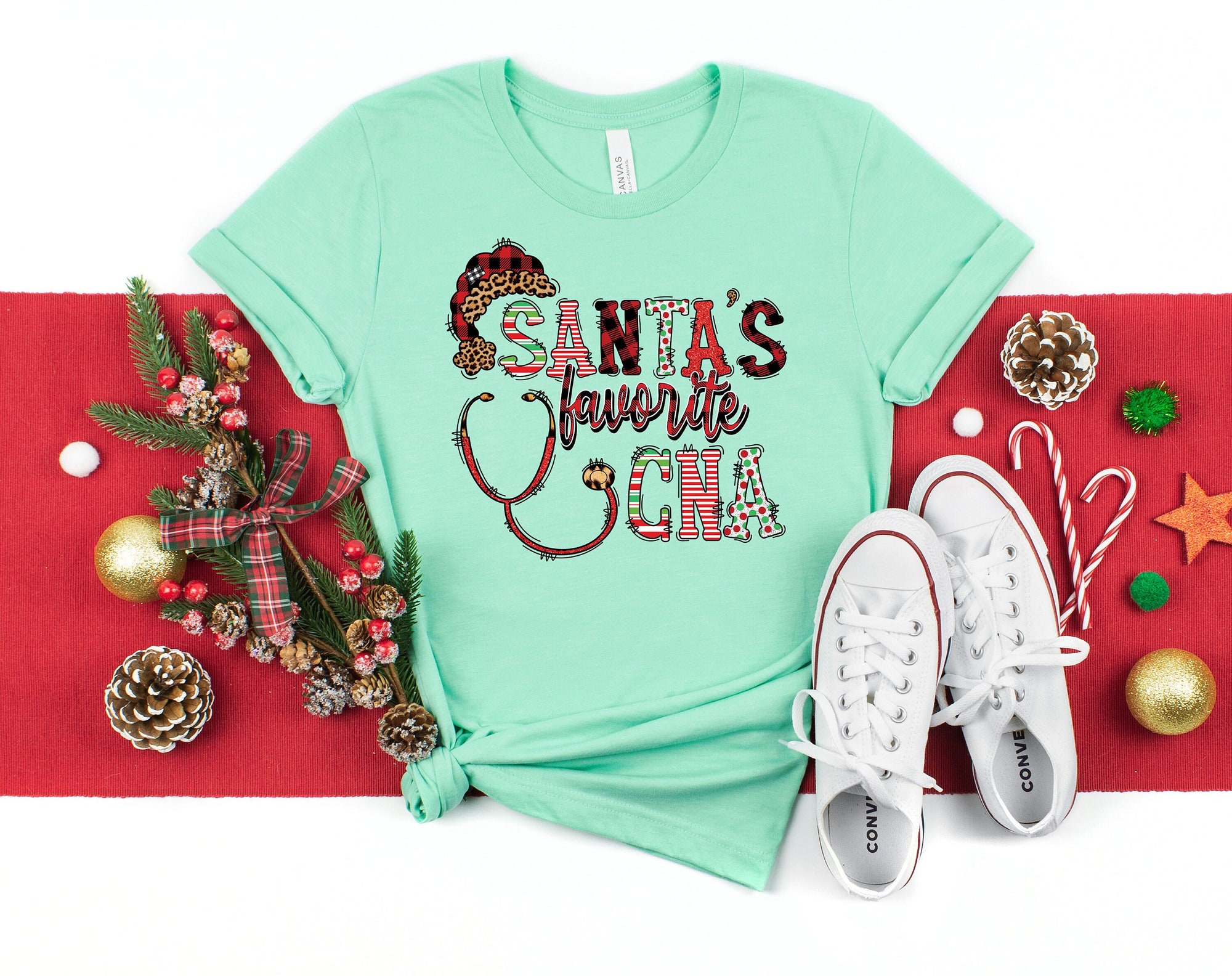 Santa's Favorite CNA Christmas Shirt | Cute Funny Holiday Shirt image 2