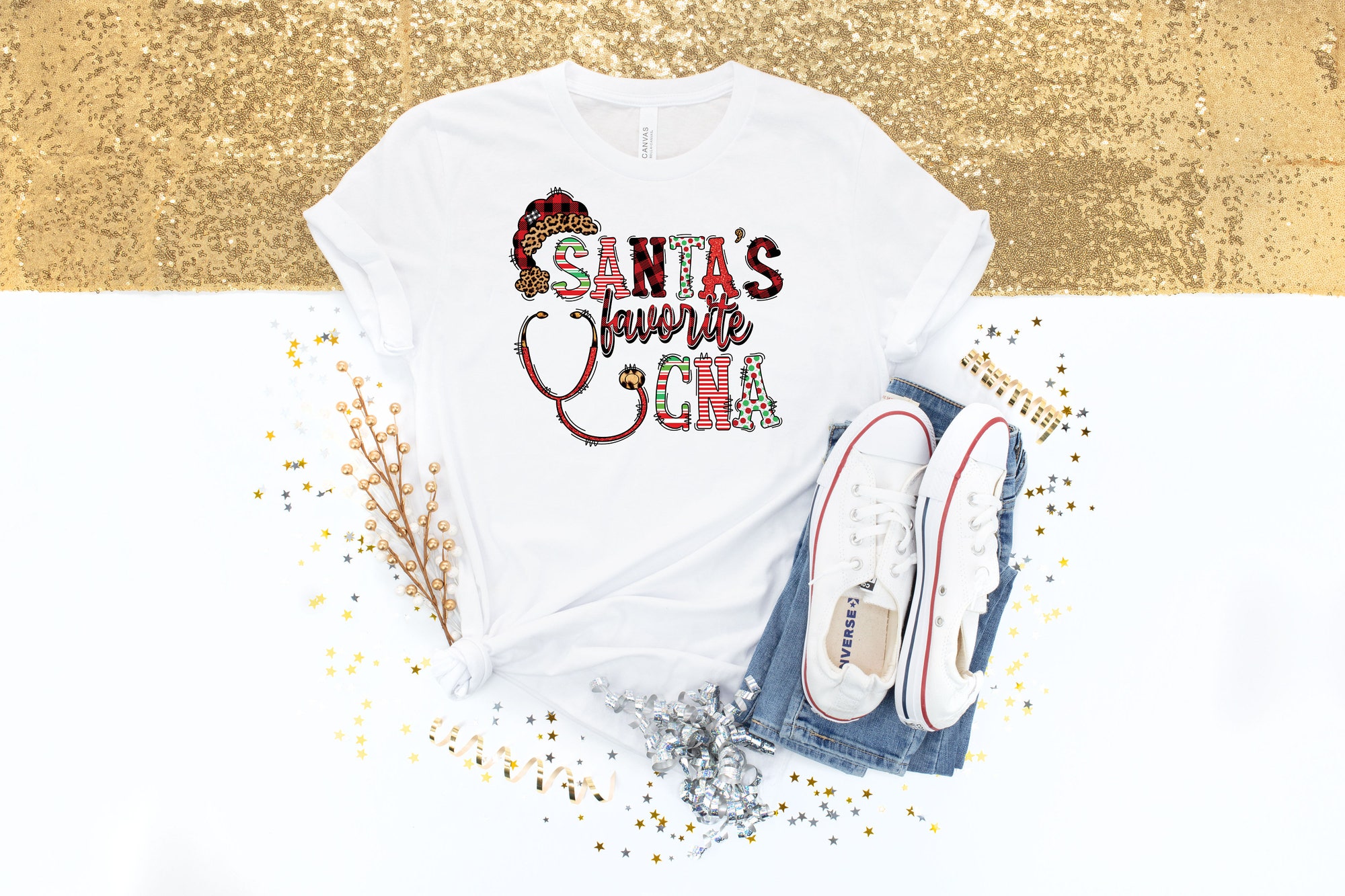 Santa's Favorite CNA Christmas Shirt | Cute Funny Holiday Shirt image 0