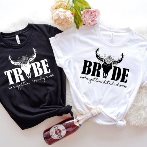 Western Bachelorette: Bride Tribe & Rowdy Hitched Shirts Gifts image 0