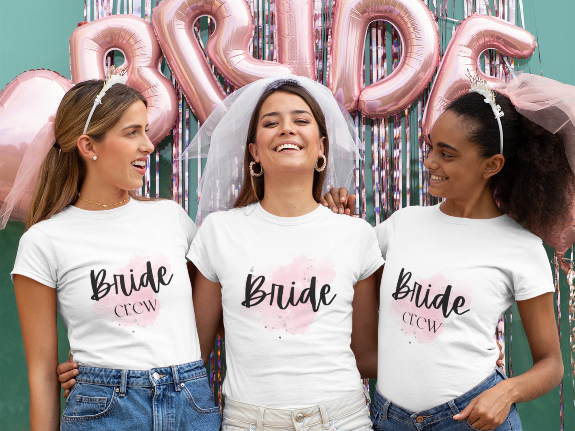 Team Bride: Pink Splash & White Crew Shirts for Bachelorette image 0