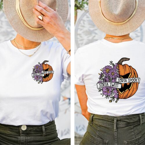 Sorta Sweet Spooky Tee: Pumpkin & Skull Flower Halloween Shirt image 0