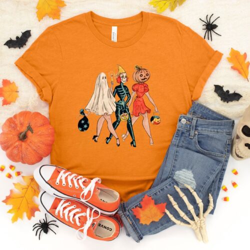 Trick Or Treat Girls Skeleton Vintage Halloween Shirt image 0