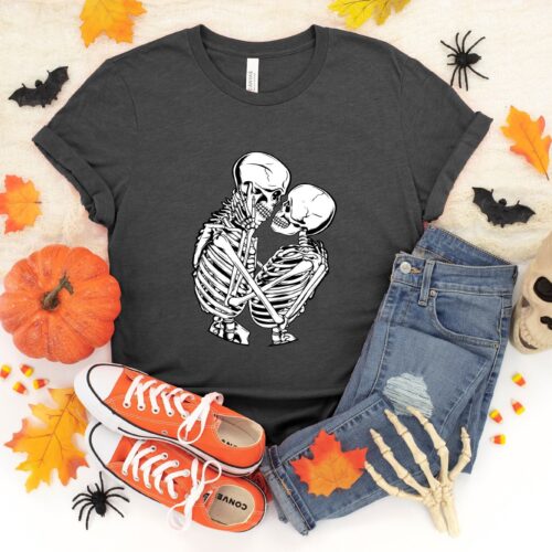 Romance Skeleton Lovers Halloween Boo Shirt image 0