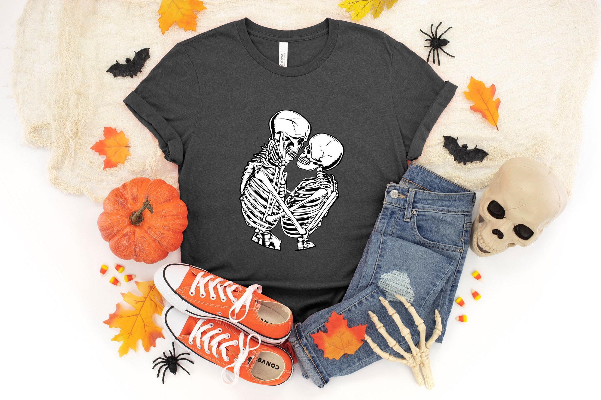 Romance Skeleton Lovers Halloween Boo Shirt image 0