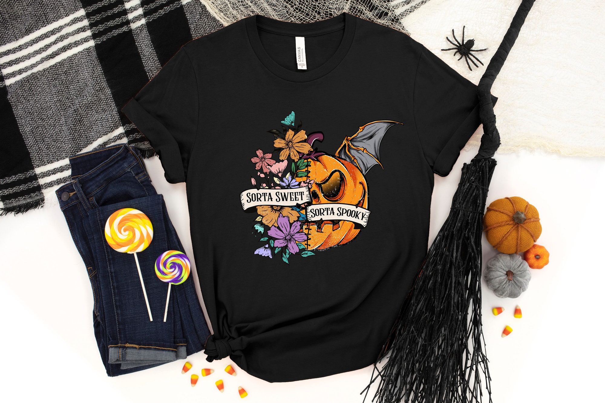 Sweet Sorta Spooky Flower Pumpkin Halloween Tee image 1