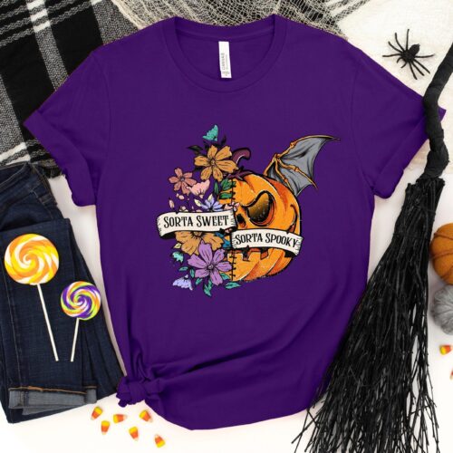 Sweet Sorta Spooky Flower Pumpkin Halloween Tee image 0