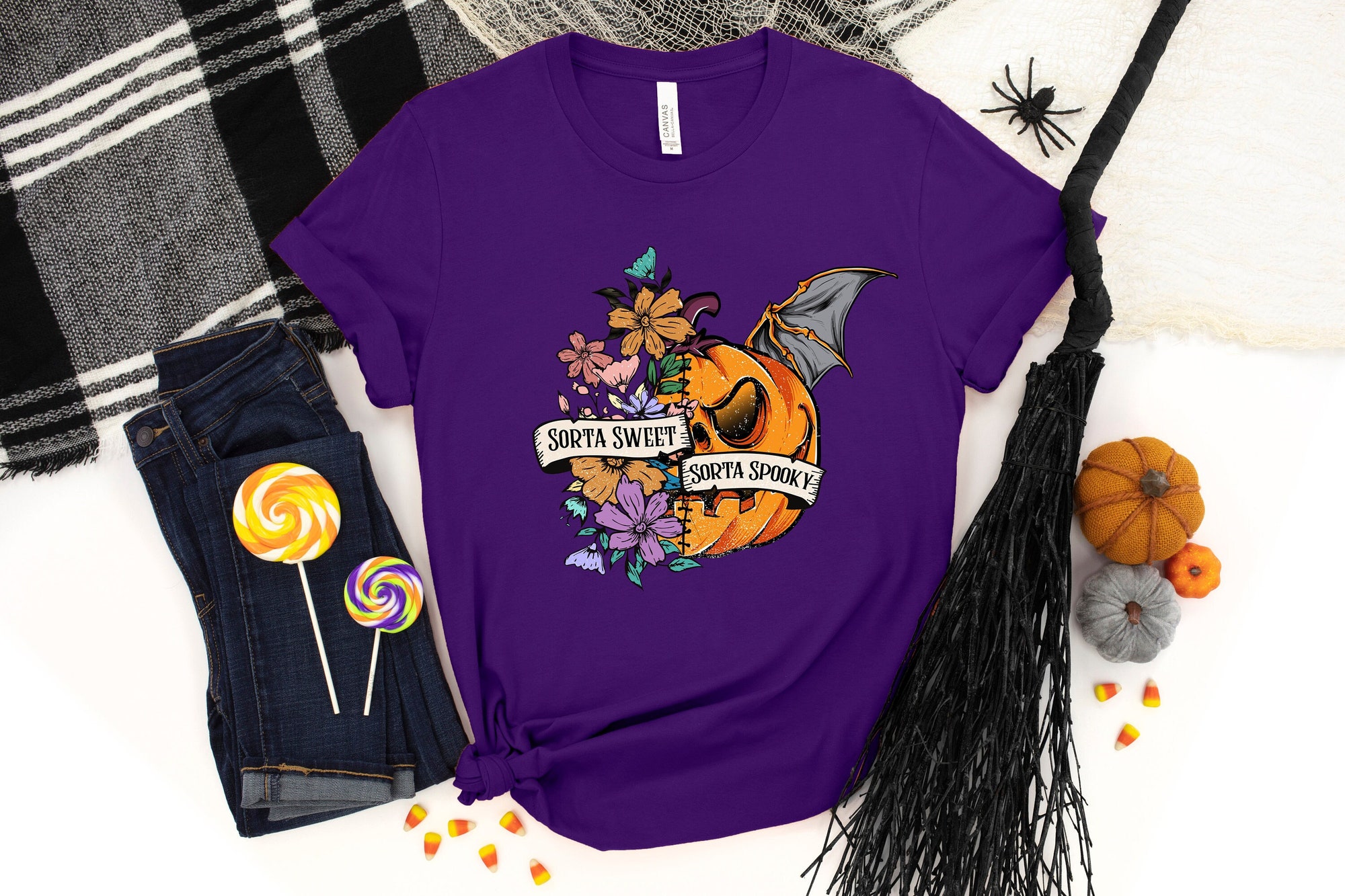 Sweet Sorta Spooky Flower Pumpkin Halloween Tee image 0