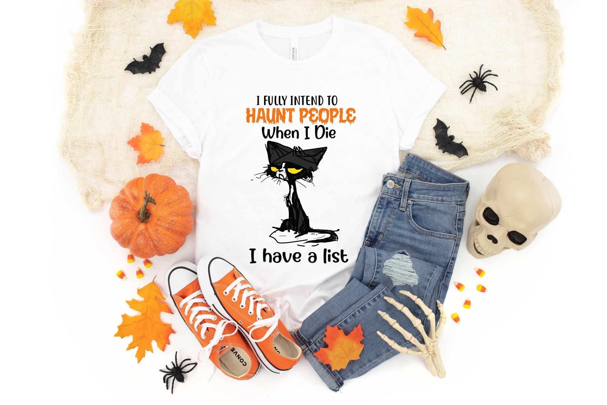 Black Cat I Fully Intend To Haunt People Halloween Shirt image 0