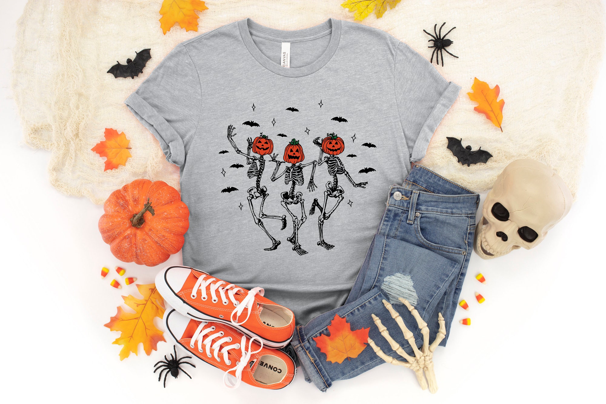 Dancing Pumpkin Skeleton Halloween Shirt image 2