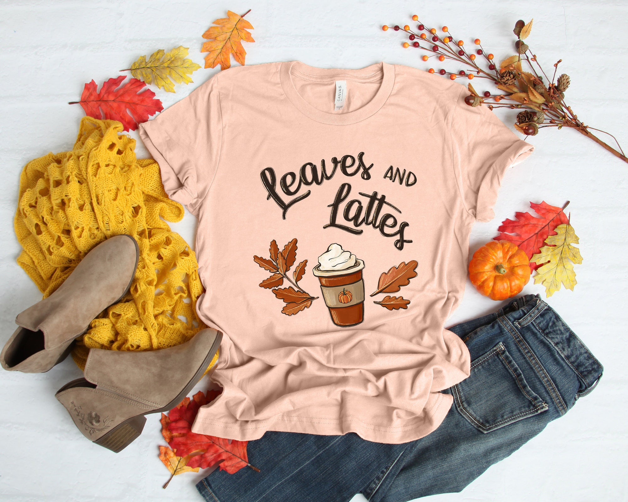 Leaves And Latte Shirt: Happy Thanksgiving Love Fall Y'All Hello Pumpkin image 0