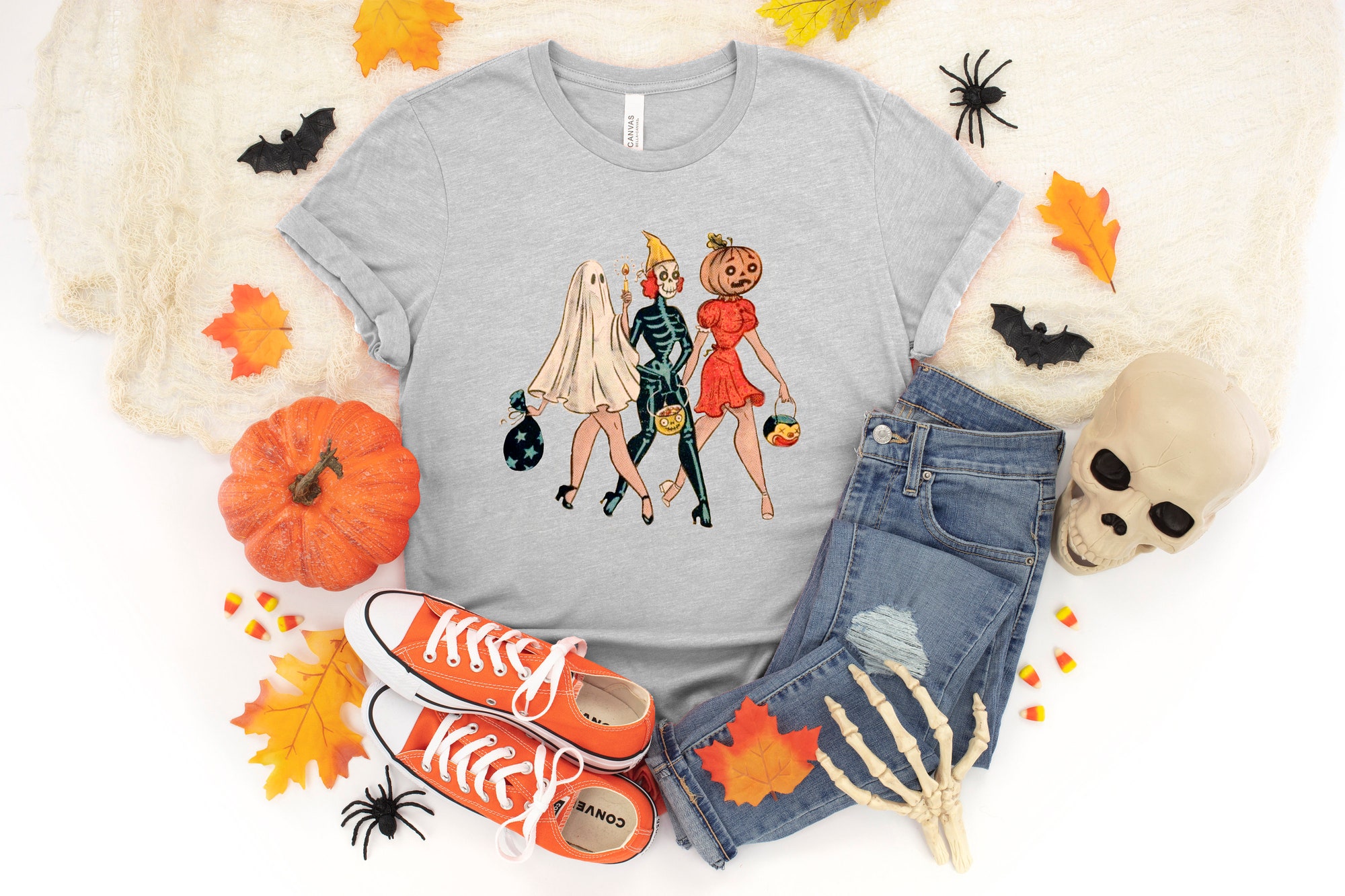 Trick Or Treat Girls Skeleton Vintage Halloween Shirt image 2