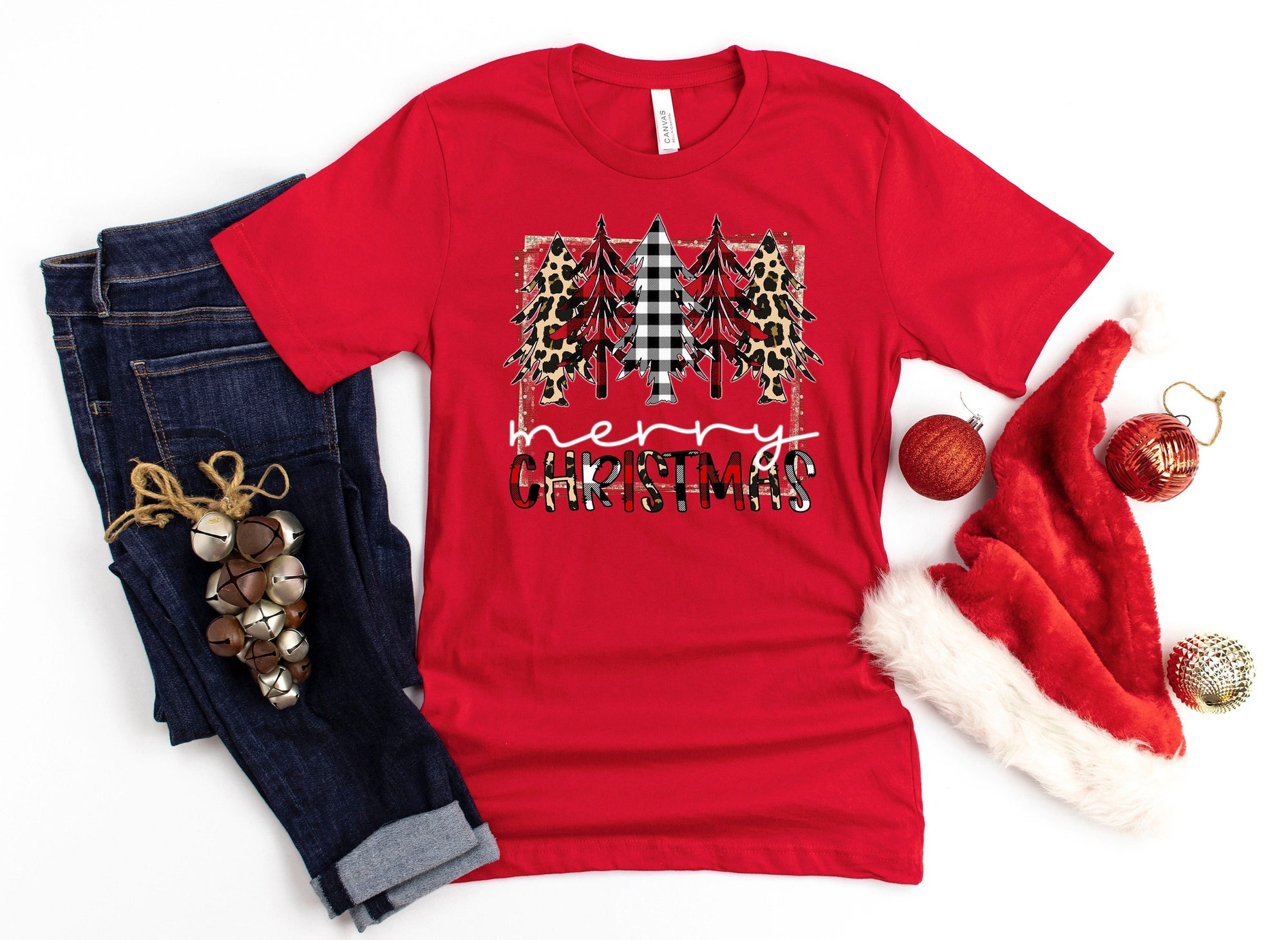 Merry Christmas Shirt Buffalo Plaid Pine Trees New Year Shirt image 0