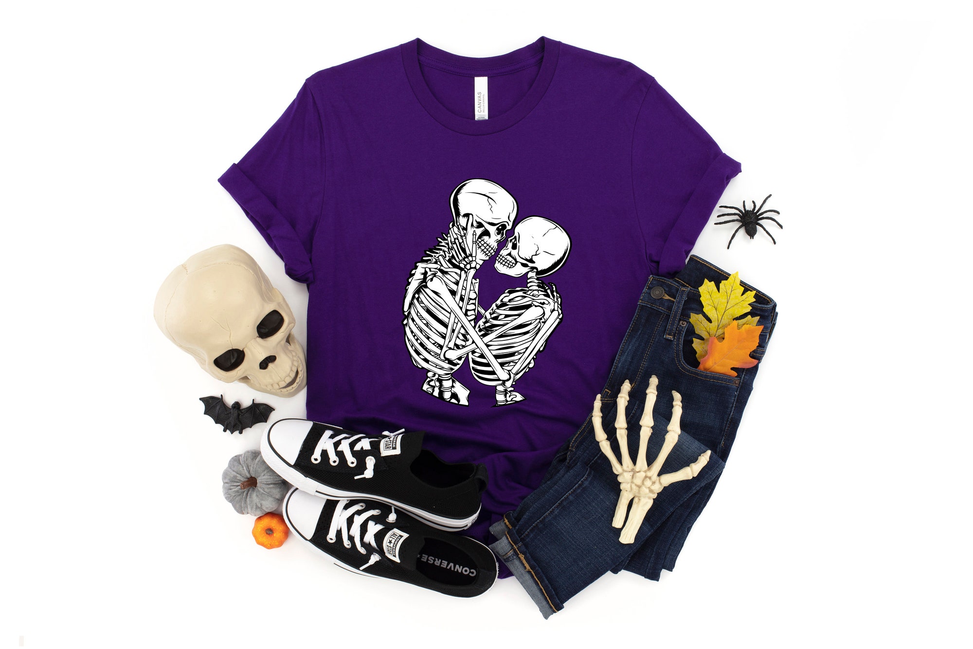 Romance Skeleton Lovers Halloween Boo Shirt image 2