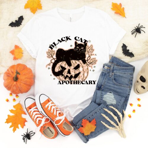 Halloween Black Cat Apothecary Scary Shirt image 0