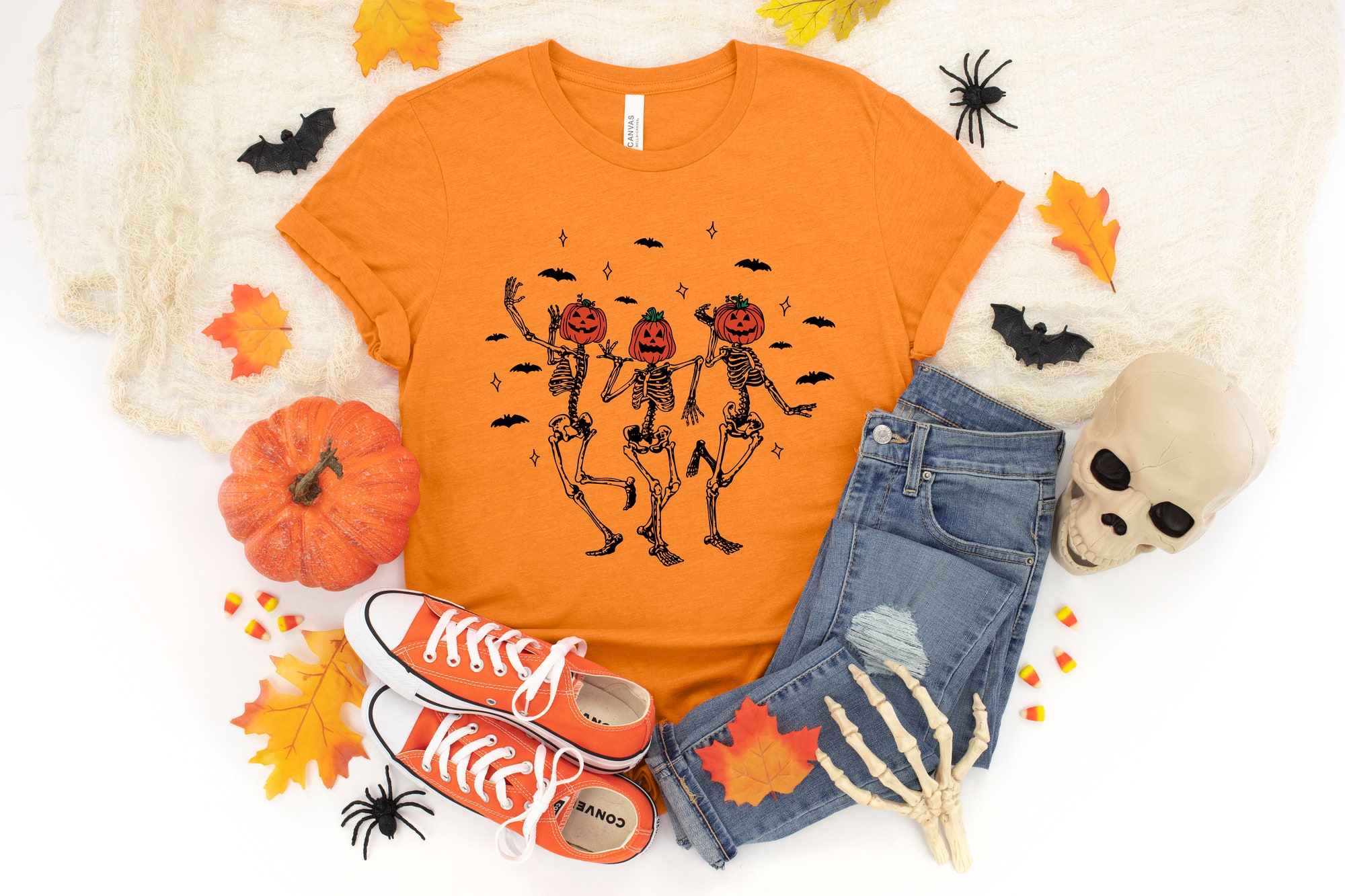 Dancing Pumpkin Skeleton Halloween Shirt image 1