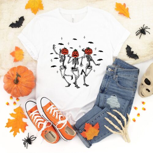 Dancing Pumpkin Skeleton Halloween Shirt image 0