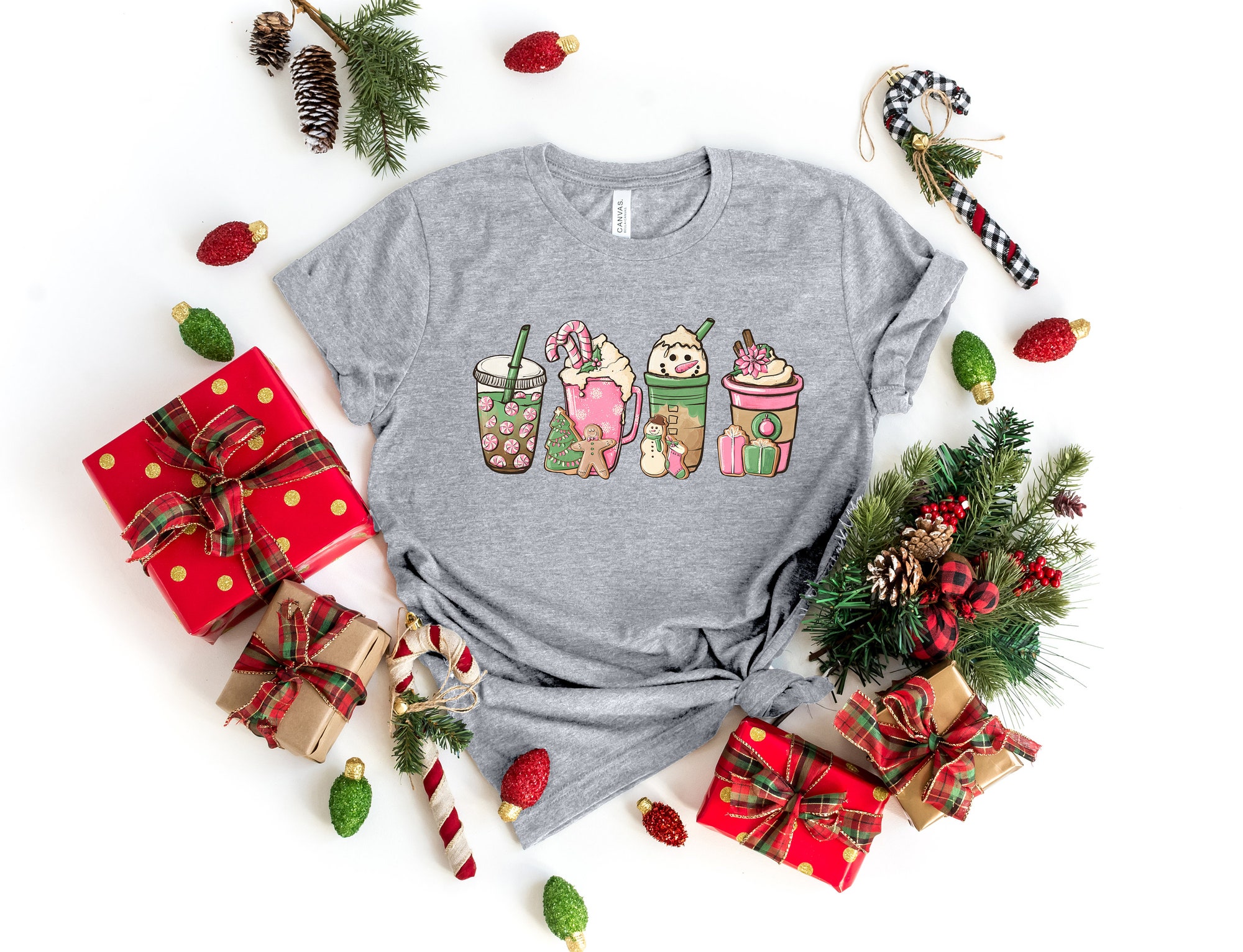 Christmas Coffee Shirt | Peppermint Iced Latte Snowmen & Cozy Winter image 2