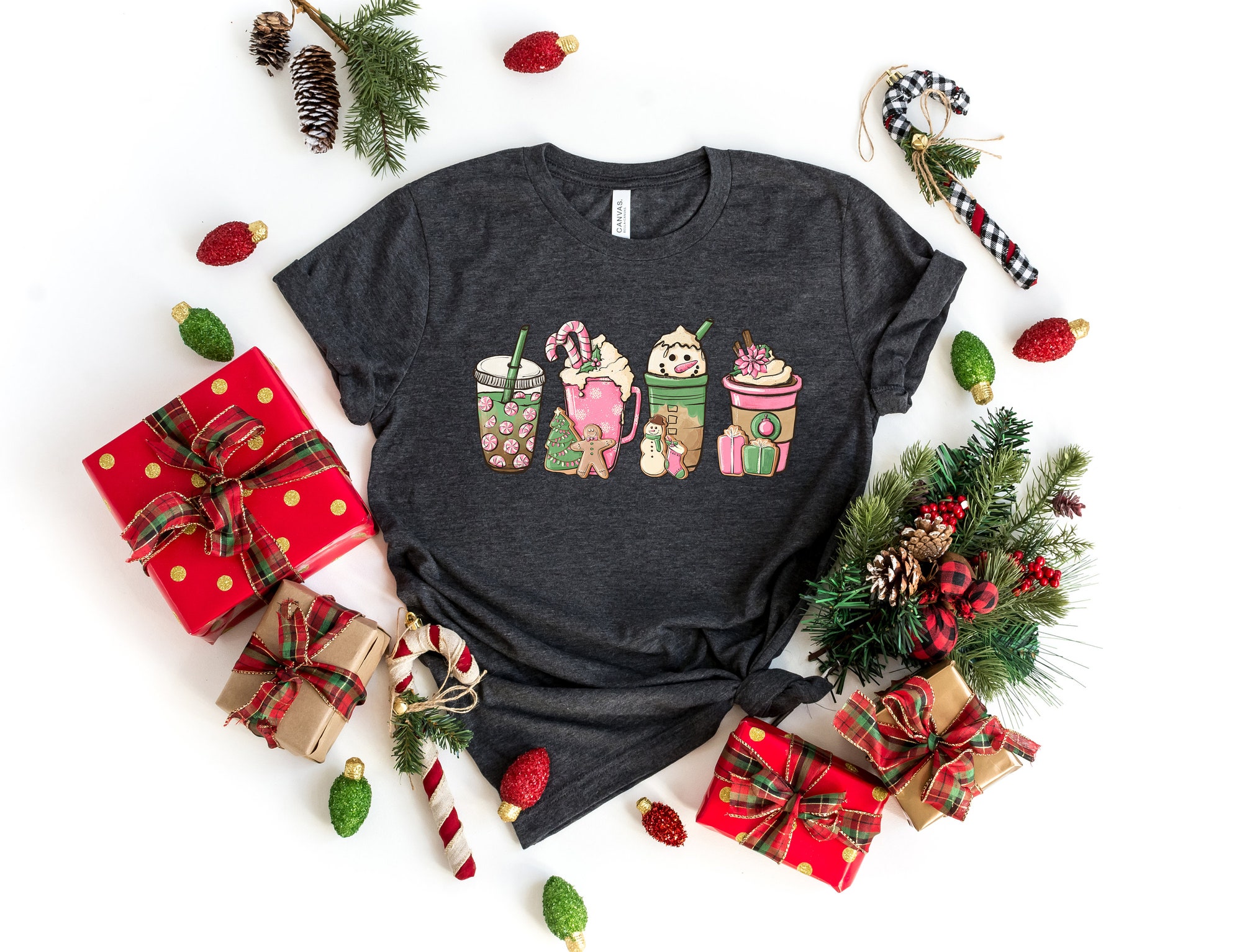 Christmas Coffee Shirt | Peppermint Iced Latte Snowmen & Cozy Winter image 3