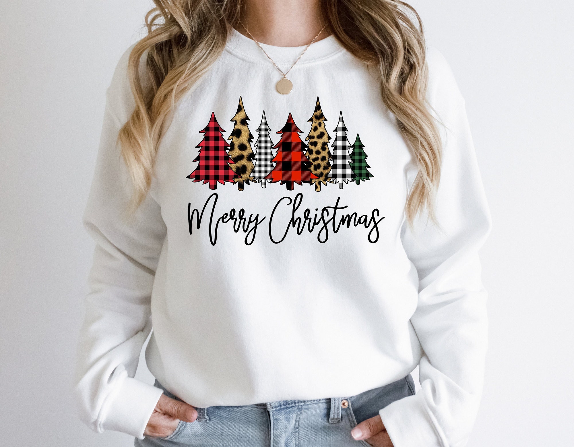 Merry Christmas Buffalo Plaid Trees Shirt Leopard Print Trees image 1