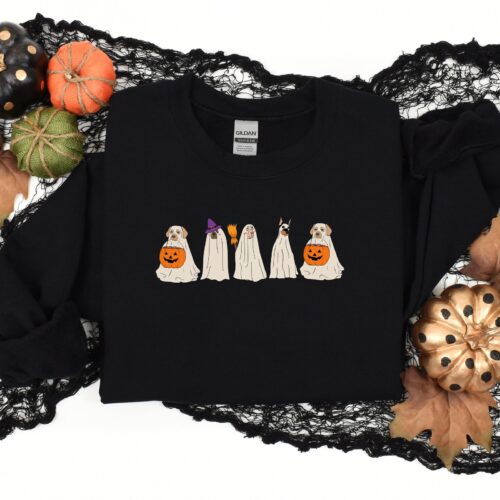 Halloween Sweatshirt Sweater Ghost Dog Retro image 0