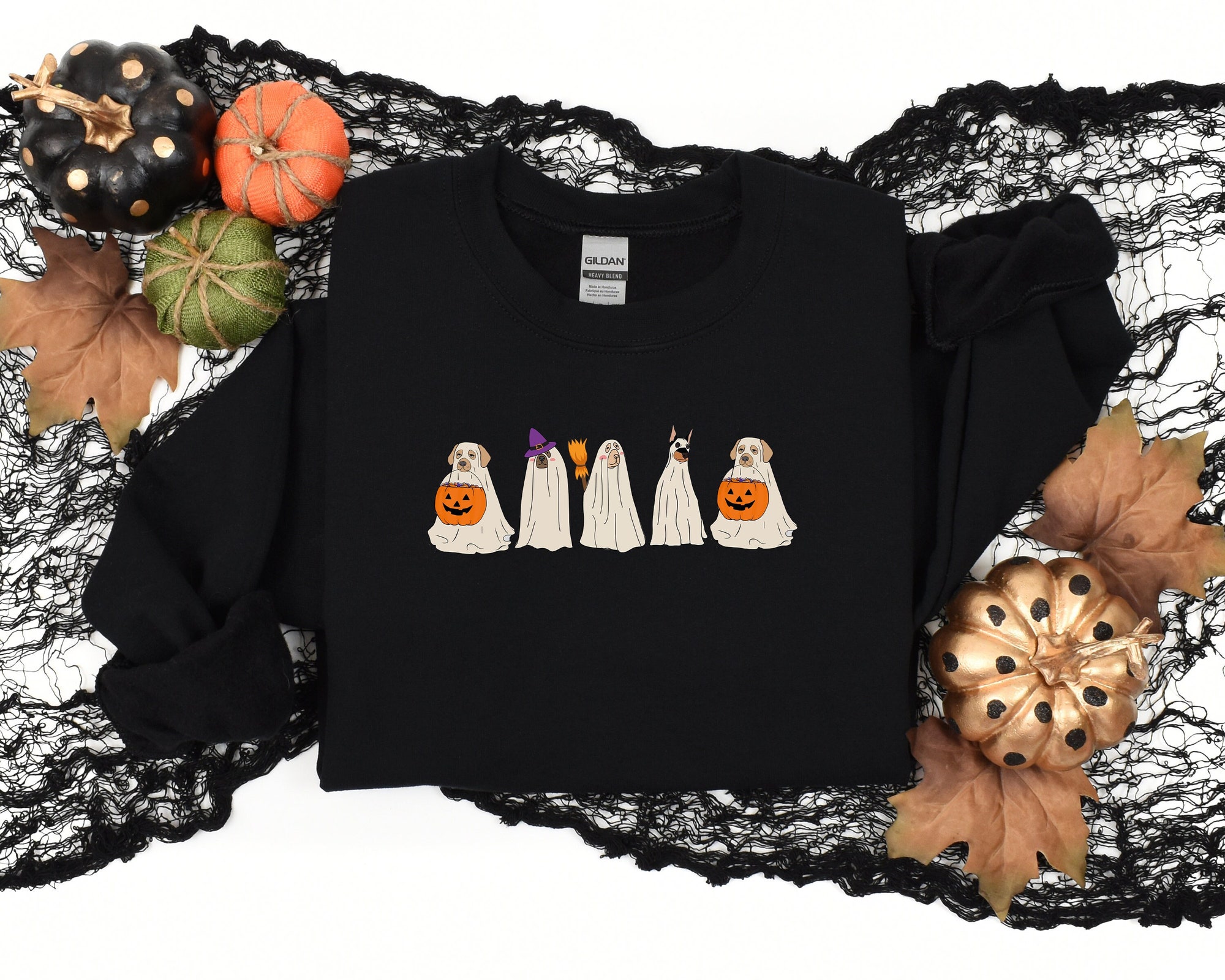Halloween Sweatshirt Sweater Ghost Dog Retro image 0