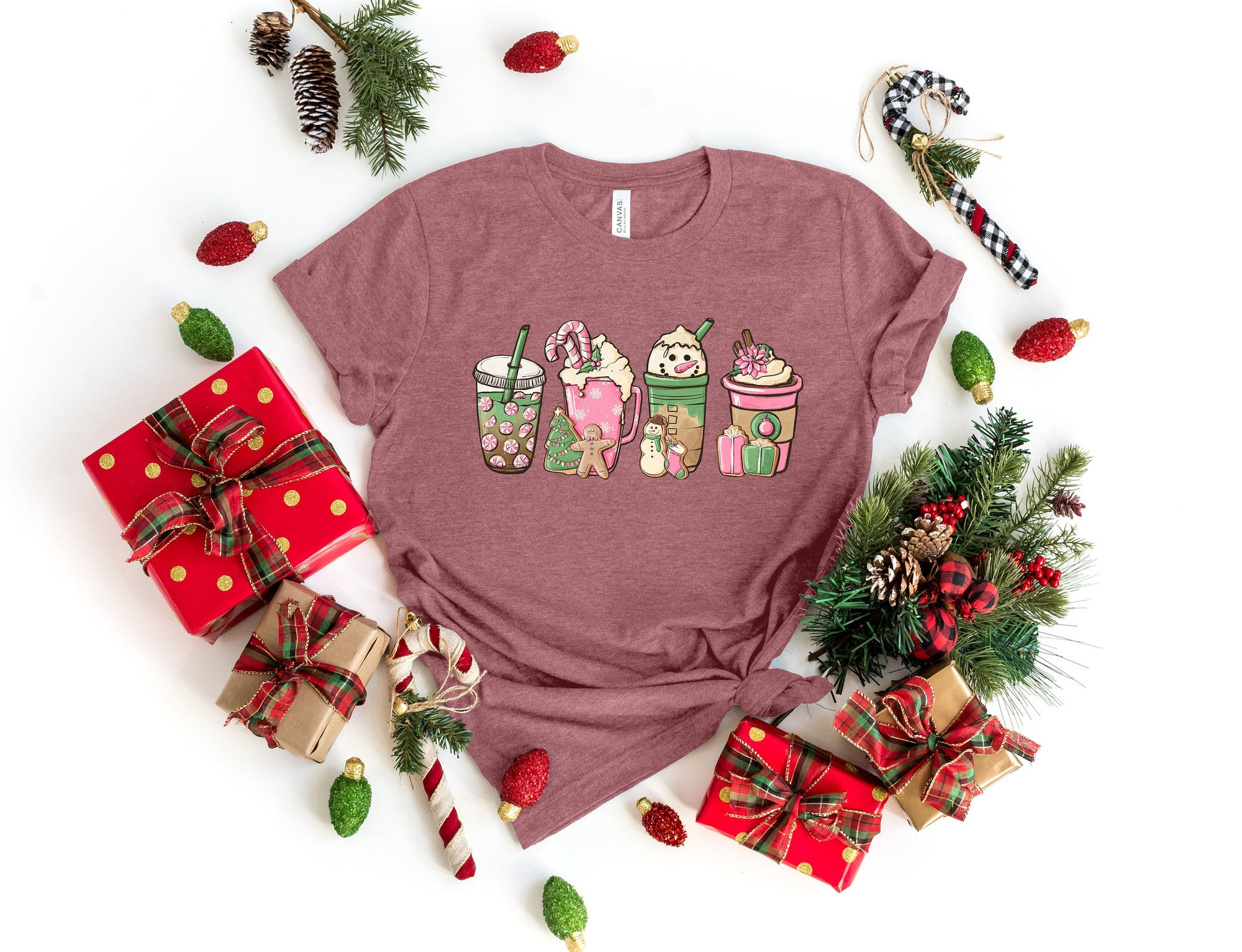 Christmas Coffee Shirt | Peppermint Iced Latte Snowmen & Cozy Winter image 1