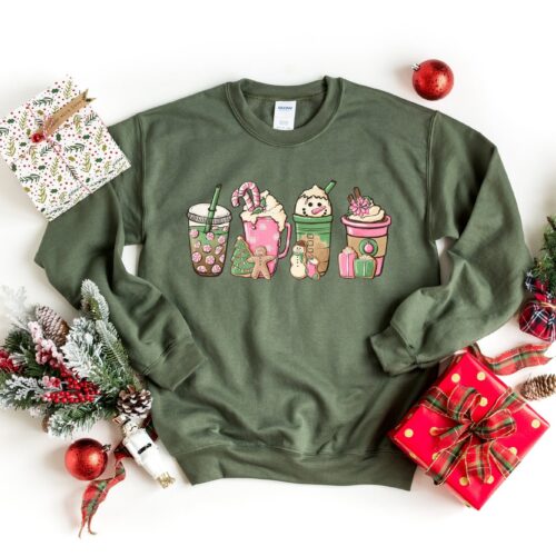 Christmas Coffee Shirt | Peppermint Iced Latte Snowmen & Cozy Winter image 0