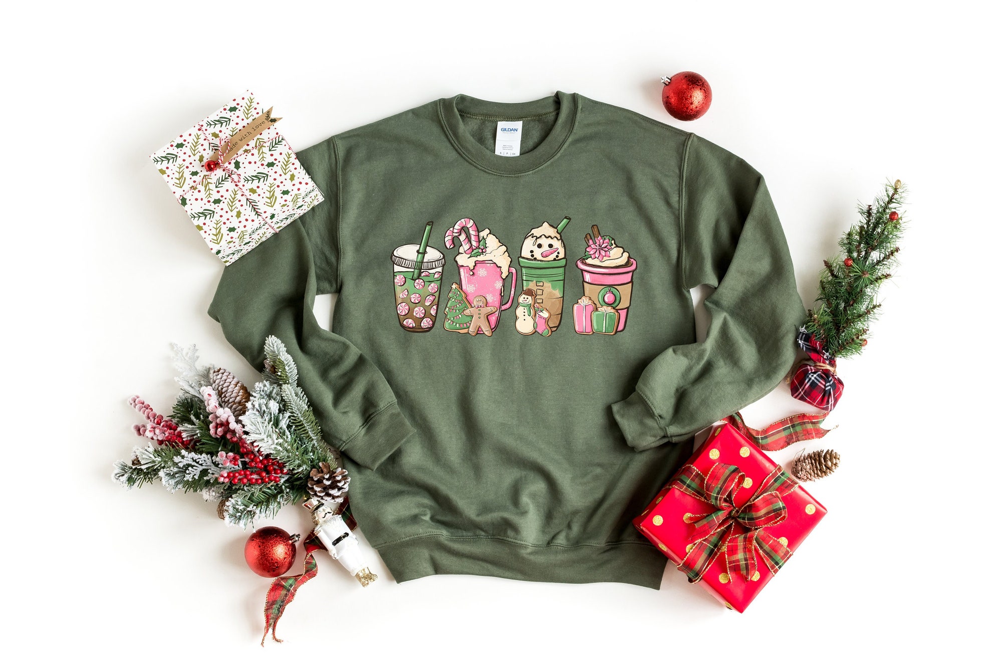 Christmas Coffee Shirt | Peppermint Iced Latte Snowmen & Cozy Winter image 0