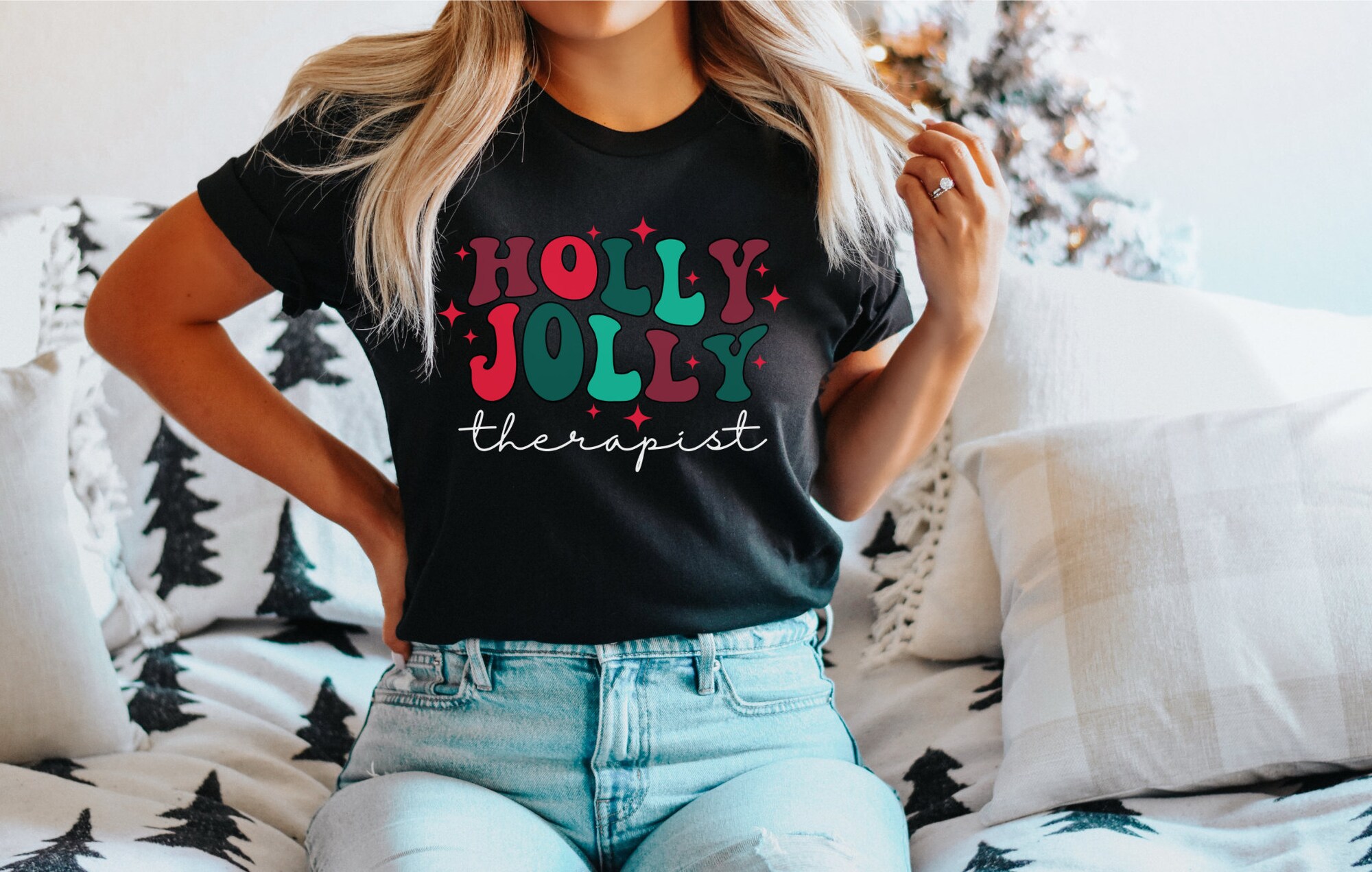 Jolly Therapist Christmas Tee: Perfect Holiday Gift image 2