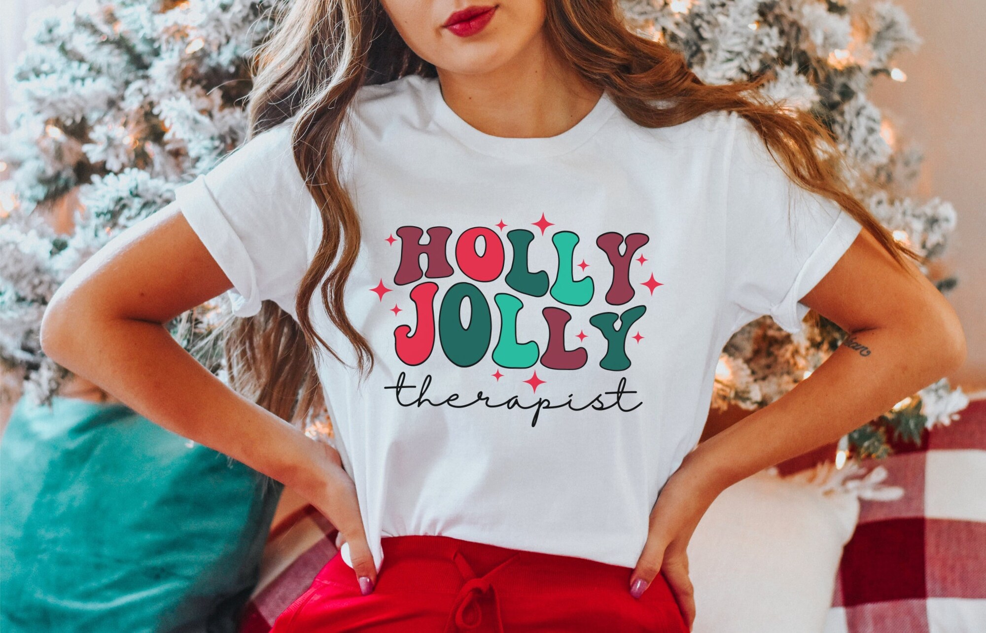 Jolly Therapist Christmas Tee: Perfect Holiday Gift image 0