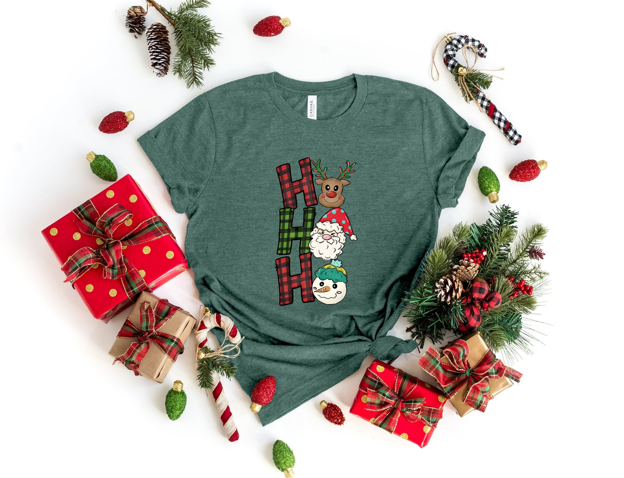 Ho Ho Ho Merry Christmas Shirt | Peppermint Iced Latte Snowmen & Cozy Winter image 0