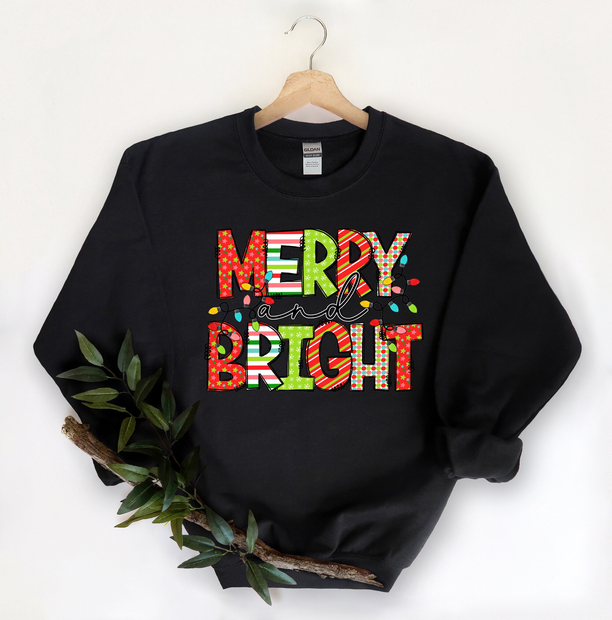 Merry and Bright Christmas Lights Sweatshirt Holiday Gift Family Matching image 1