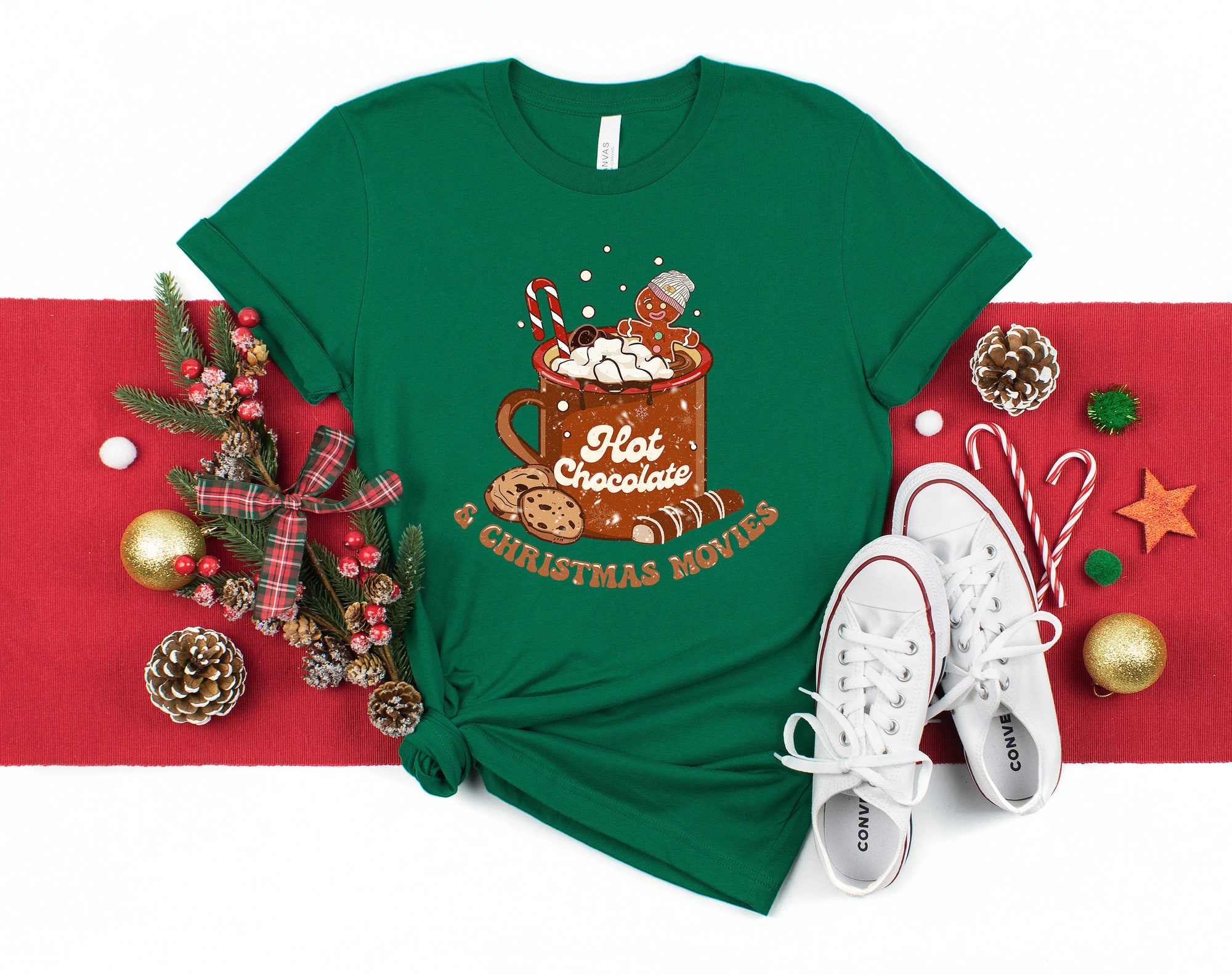 Christmas Hot Chocolate & Peppermint Latte Shirt | Cozy Winter Women's Apparel image 1