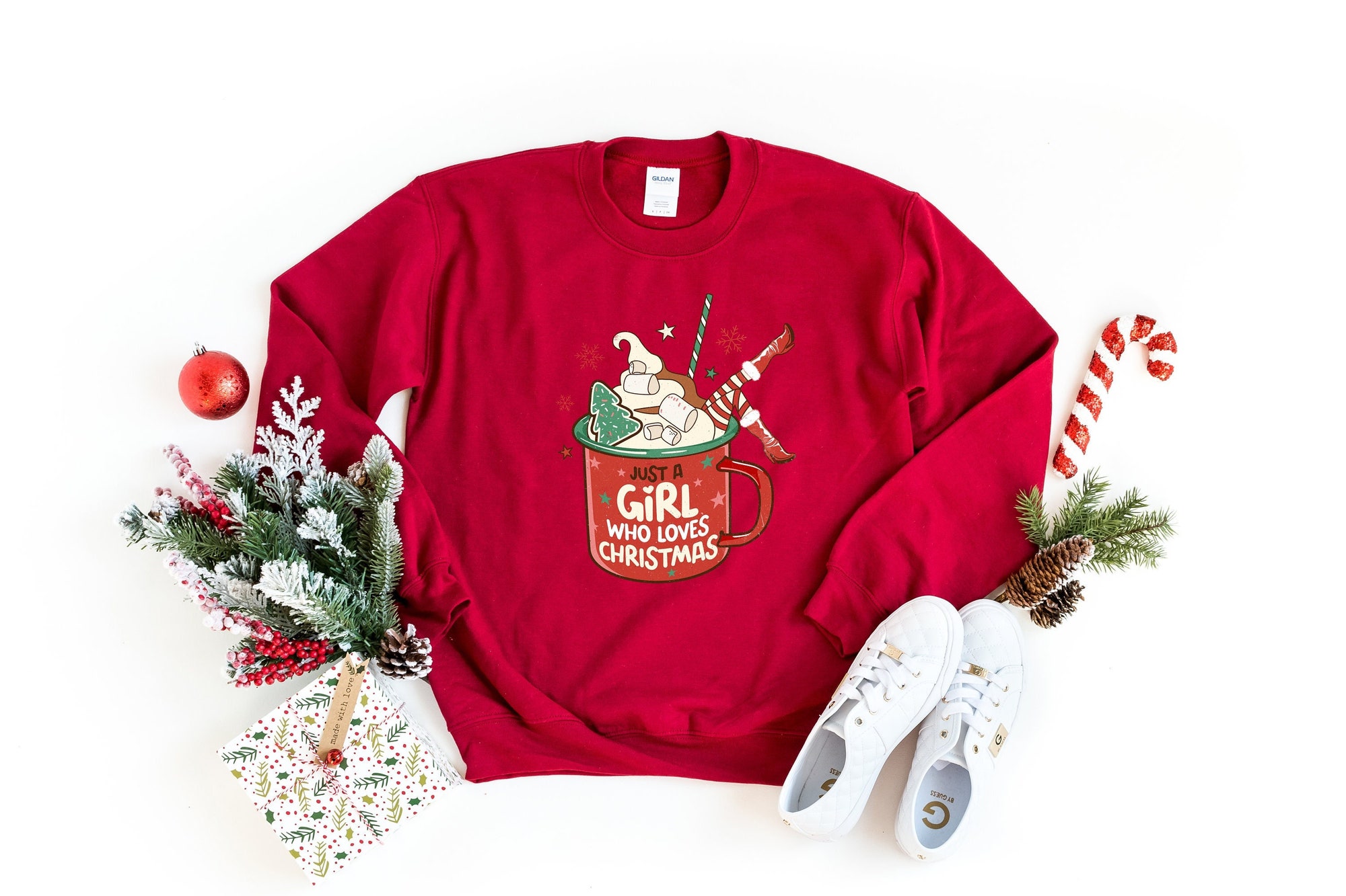 Just A Girl Who Loves Christmas Sweatshirt | Hot Chocolate Gift image 0