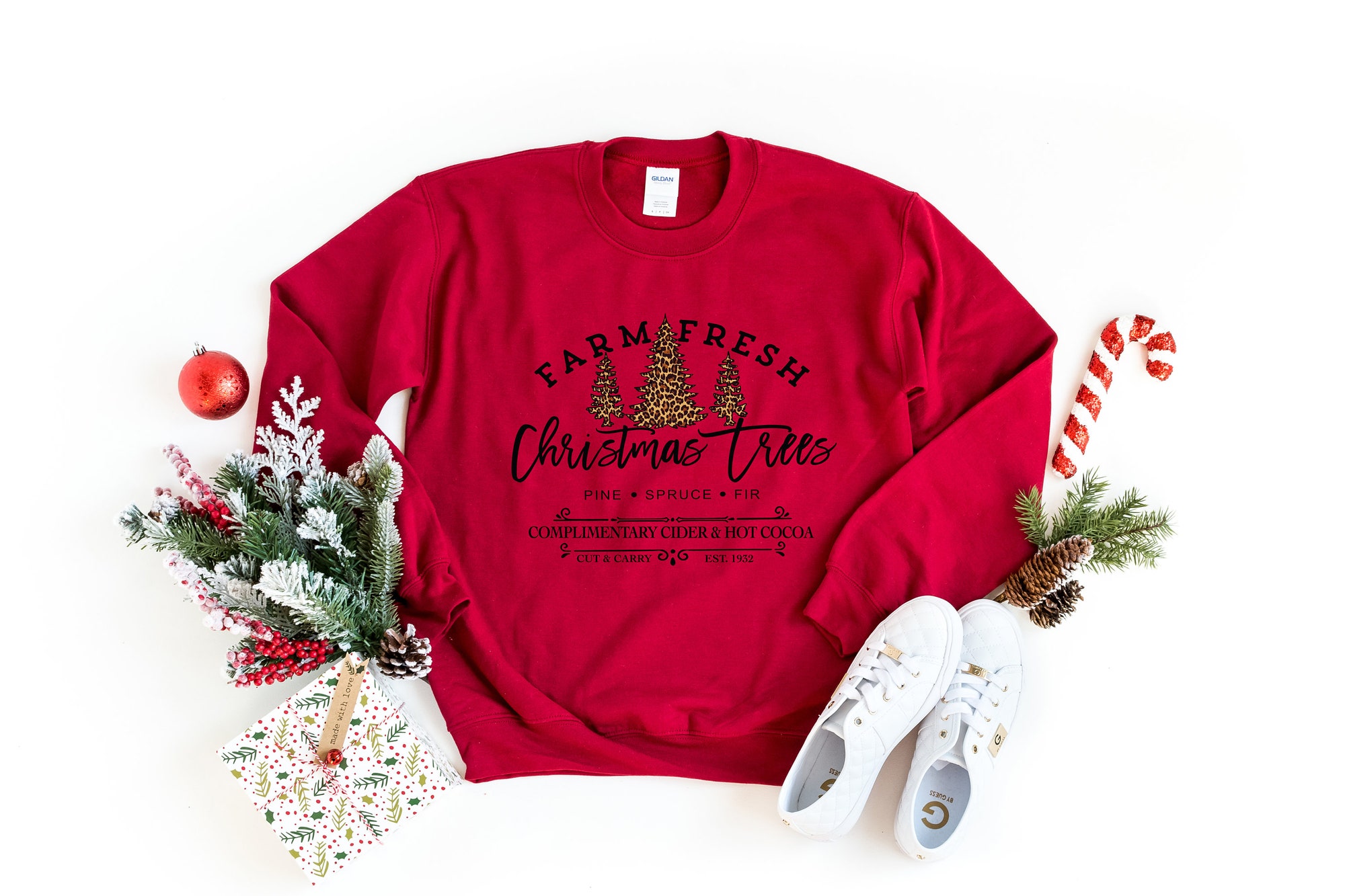 Farm Fresh Christmas Trees Truck Shirt, Christmas T-shirt, Christmas Family, Red Truck Shirt, Christmas Gift, Christmas Truck Family Shirts image 2