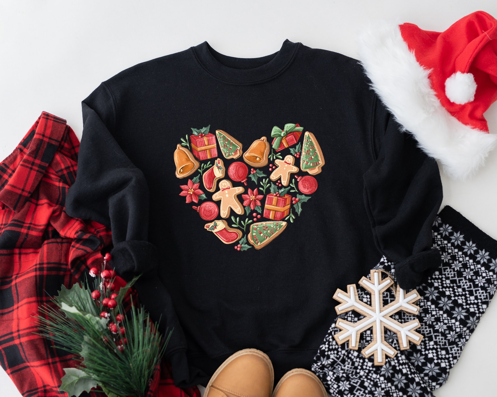 Christmas LOVE Shirt | Heart Gingerbread & Peppermint Iced Latte Winter Tee image 1