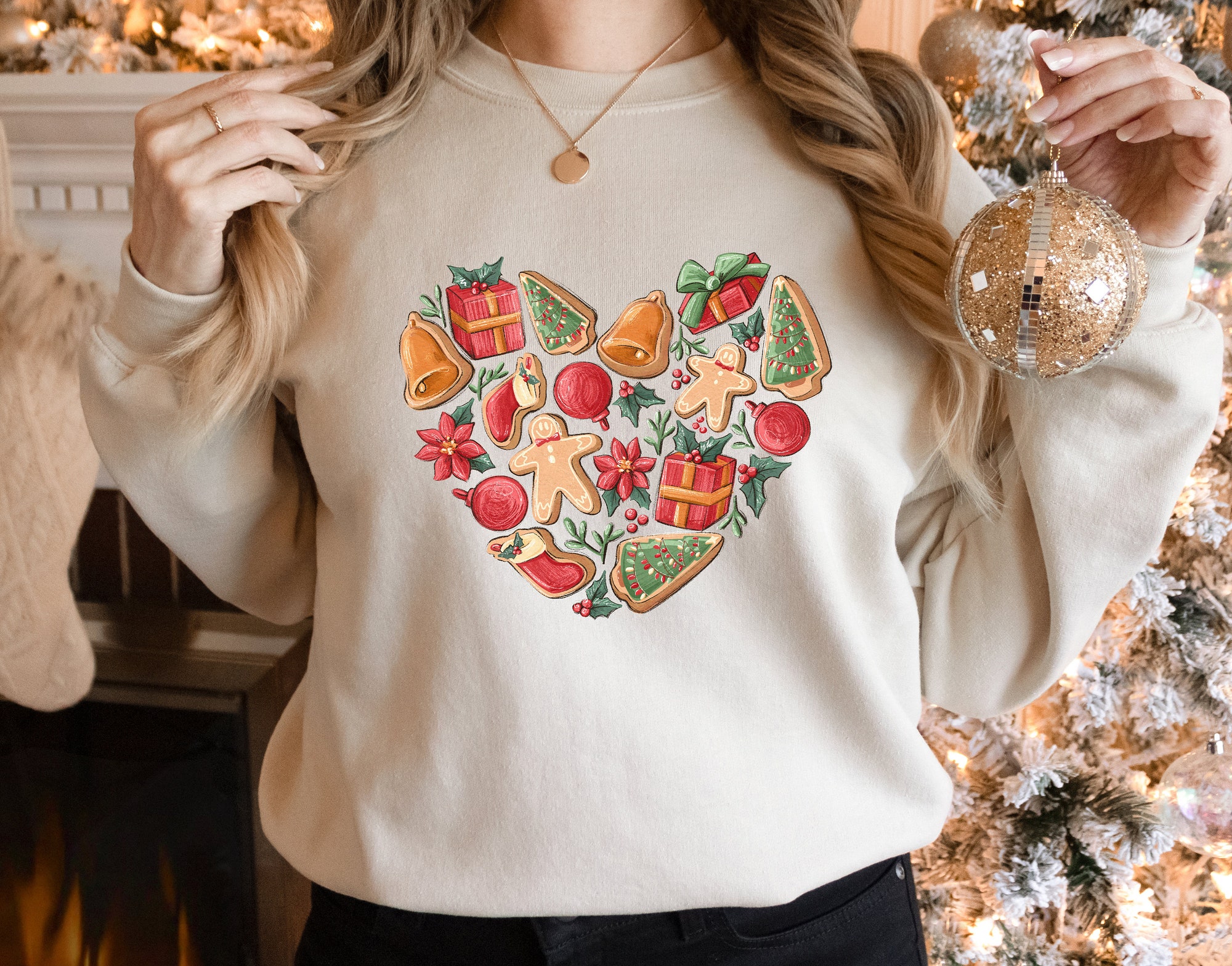 Christmas LOVE Shirt | Heart Gingerbread & Peppermint Iced Latte Winter Tee image 2