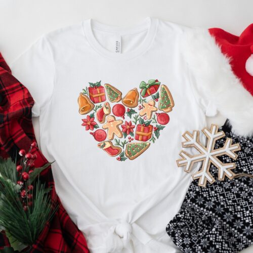 Christmas LOVE Shirt | Heart Gingerbread & Peppermint Iced Latte Winter Tee image 0