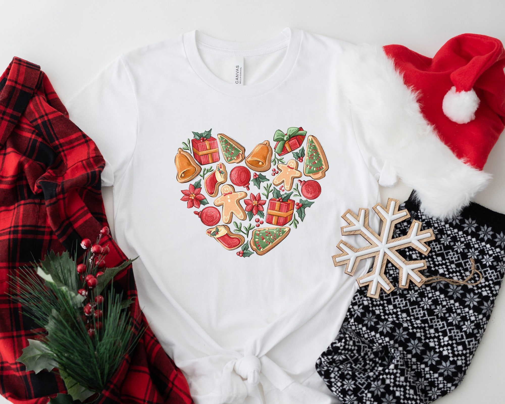 Christmas LOVE Shirt | Heart Gingerbread & Peppermint Iced Latte Winter Tee image 0