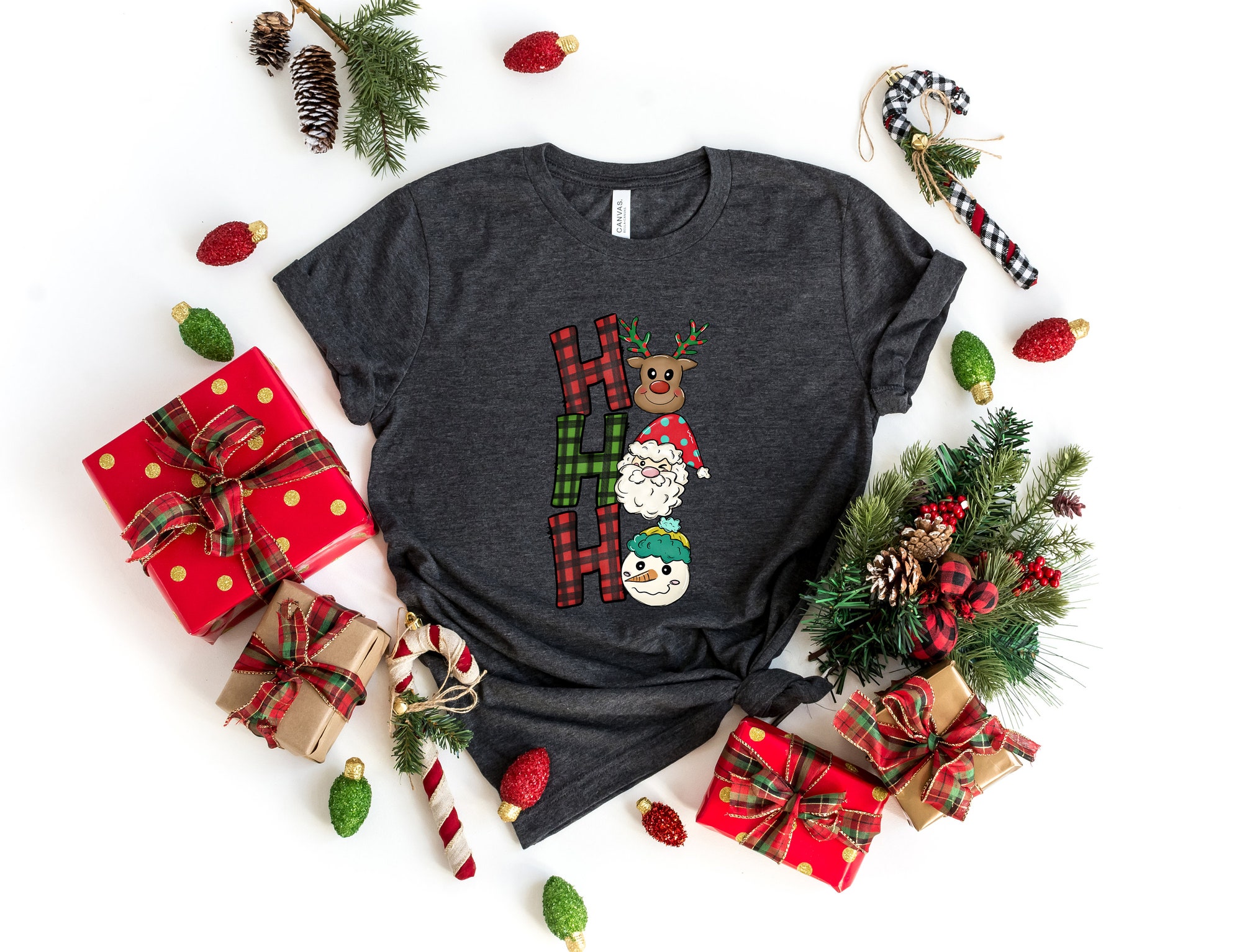 Ho Ho Ho Merry Christmas Shirt | Peppermint Iced Latte Snowmen & Cozy Winter image 1