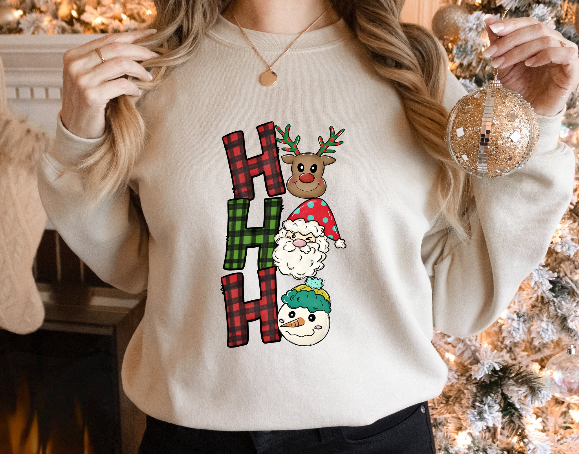 Ho Ho Ho Merry Christmas Shirt | Peppermint Iced Latte Snowmen & Cozy Winter image 2