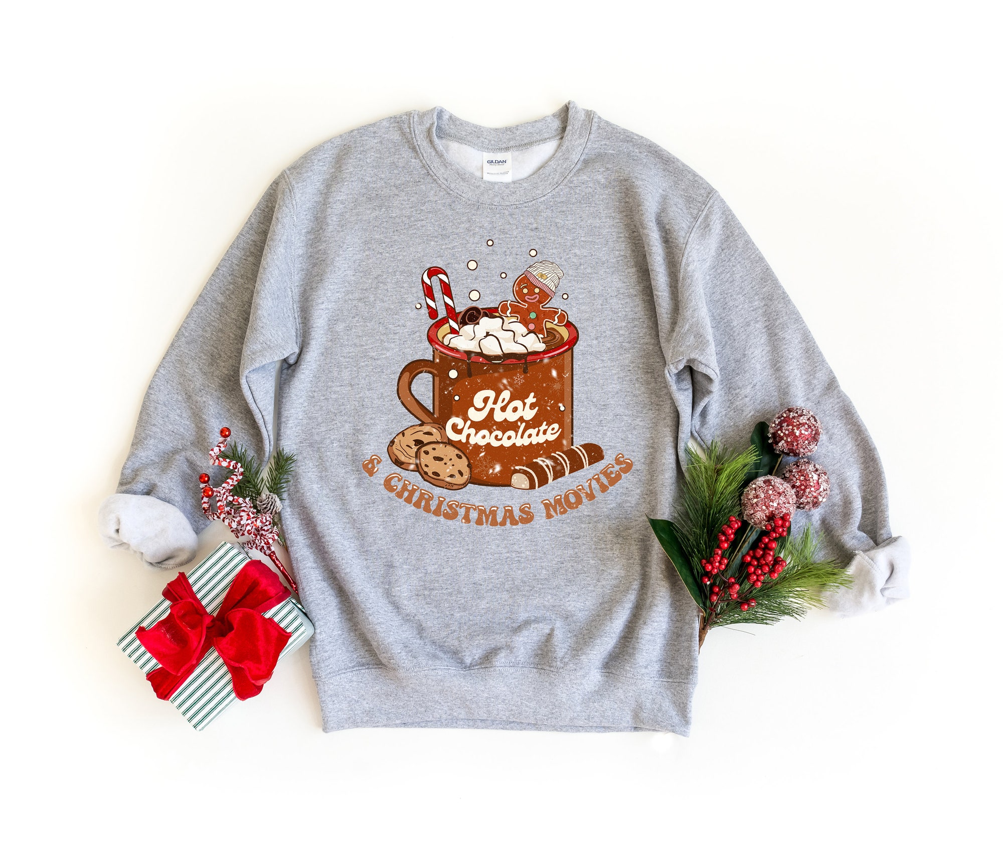 Christmas Hot Chocolate & Peppermint Latte Shirt | Cozy Winter Women's Apparel image 2