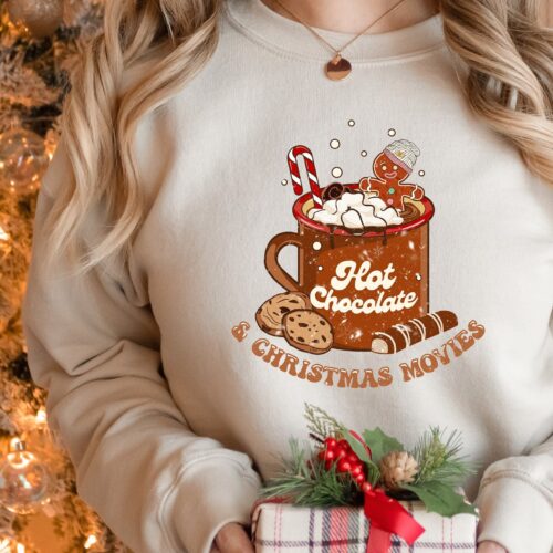 Christmas Hot Chocolate & Peppermint Latte Shirt | Cozy Winter Women's Apparel image 0