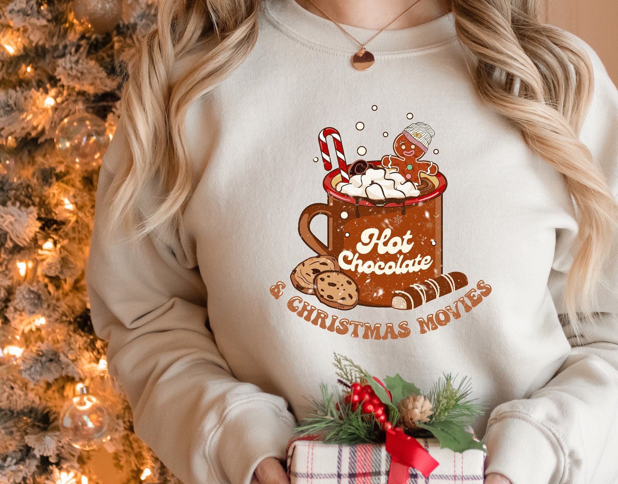 Christmas Hot Chocolate & Peppermint Latte Shirt | Cozy Winter Women's Apparel image 0