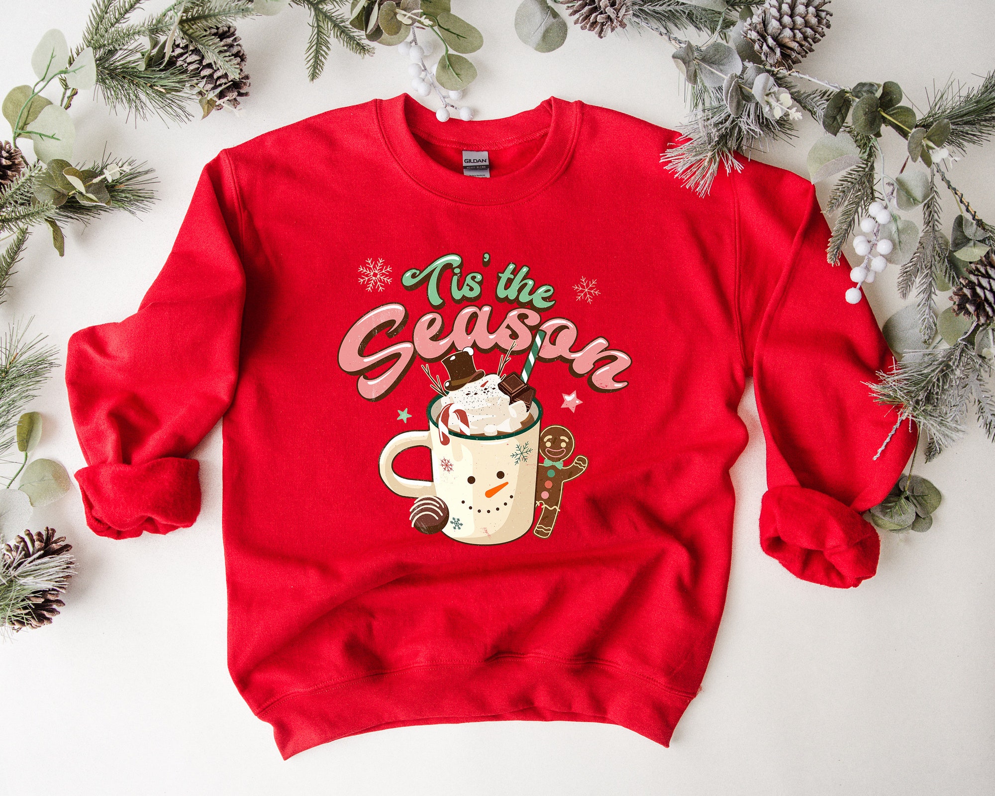 Tis' The Season Hot Chocolate Christmas Sweatshirt | Merry Christmas Family Tee image 2