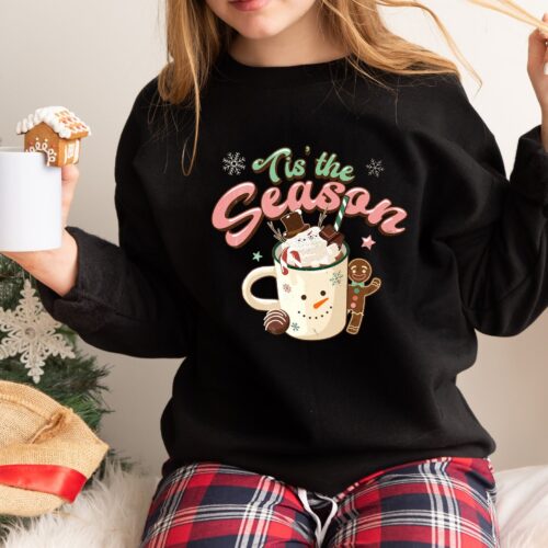 Tis' The Season Hot Chocolate Christmas Sweatshirt | Merry Christmas Family Tee image 0